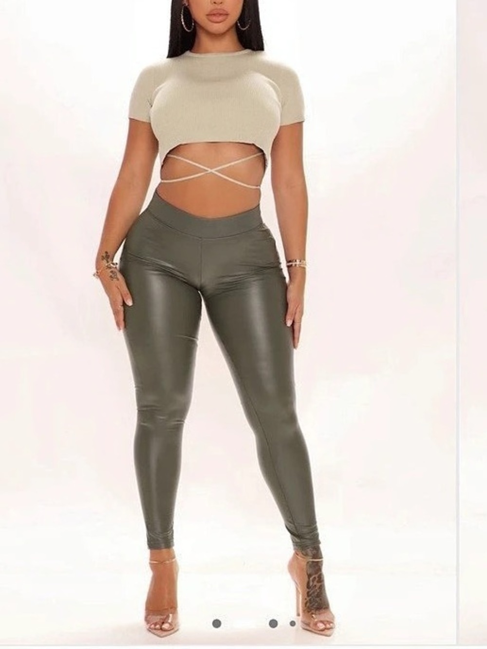 NWT Lilianna Faux Leather Leggings Olive Like New